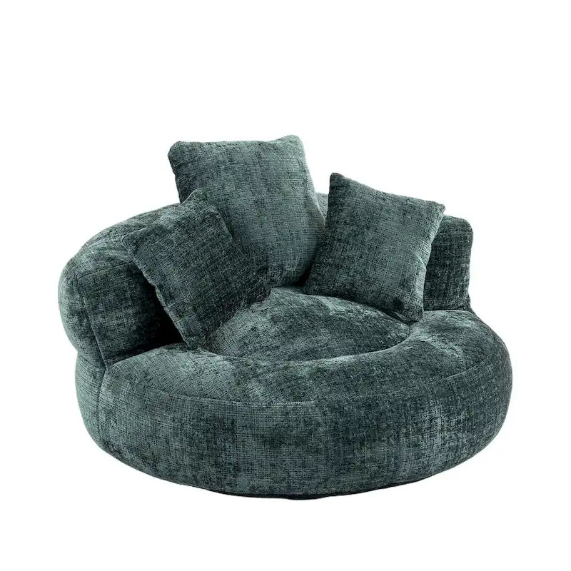 Fauteuil lounge rond pivotant en chenille avec coussins de dossier hauts