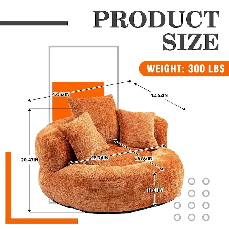 Fauteuil lounge rond pivotant en chenille avec coussins de dossier hauts