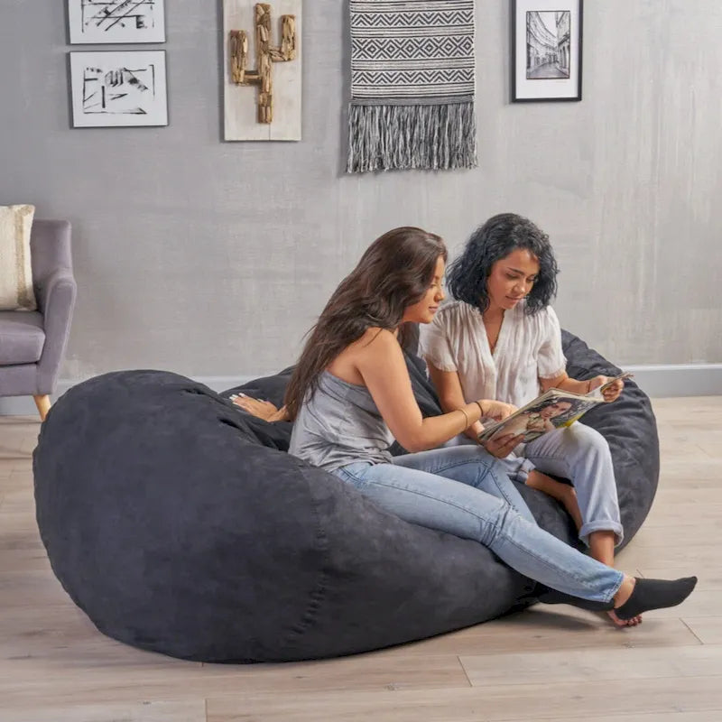 Canapé pouf cylindrique extra large en suédine noire