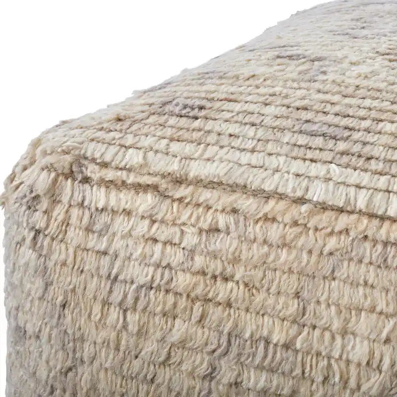 Square Shag Hand Knotted Wool Cotton Floor Pouf Ottoman Taupe