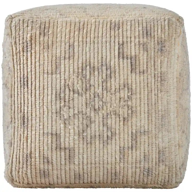 Pouf de sol carré en laine et coton noué main, taupe