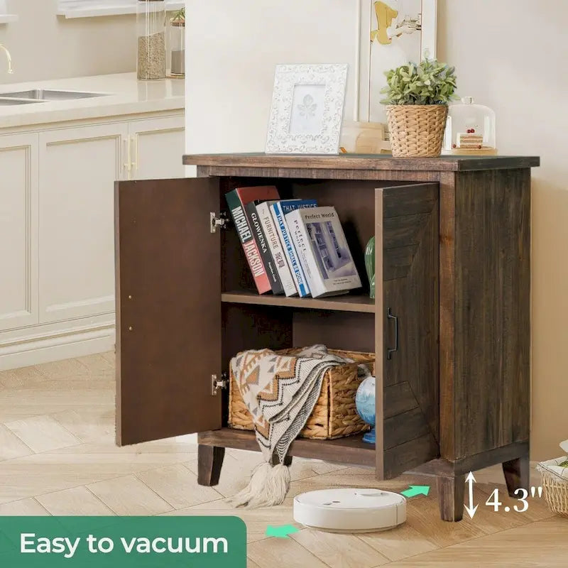 Meuble de rangement à double porte géométrique en bois rustique marron avec étagère intérieure