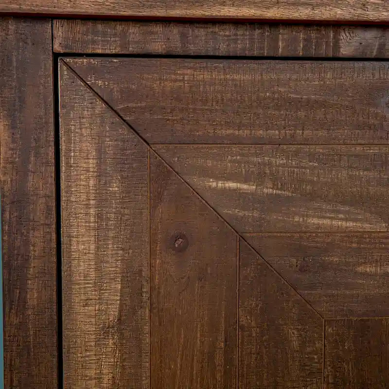 Meuble de rangement à double porte géométrique en bois rustique marron avec étagère intérieure