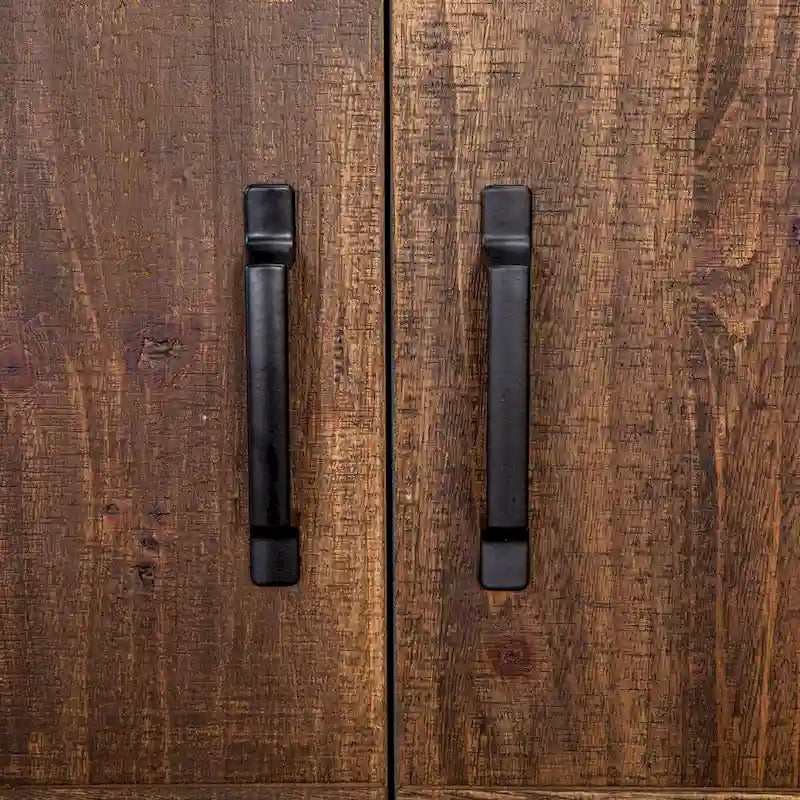 Meuble de rangement à double porte géométrique en bois rustique marron avec étagère intérieure