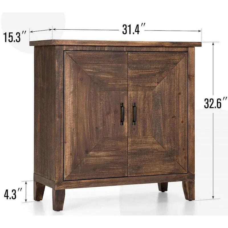 Meuble de rangement à double porte géométrique en bois rustique marron avec étagère intérieure