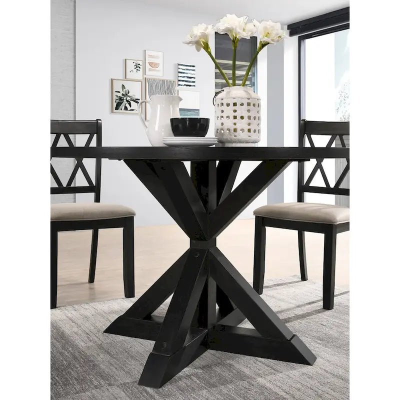 Cross-Buck Base Solid Wood Dining Table with Black Finish