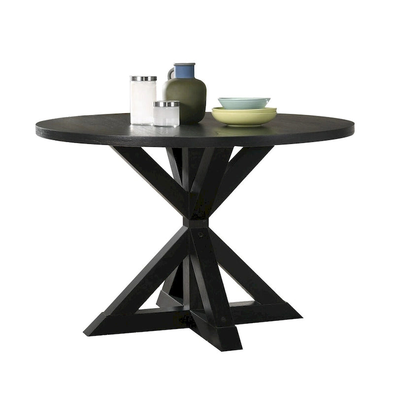Cross-Buck Base Solid Wood Dining Table with Black Finish