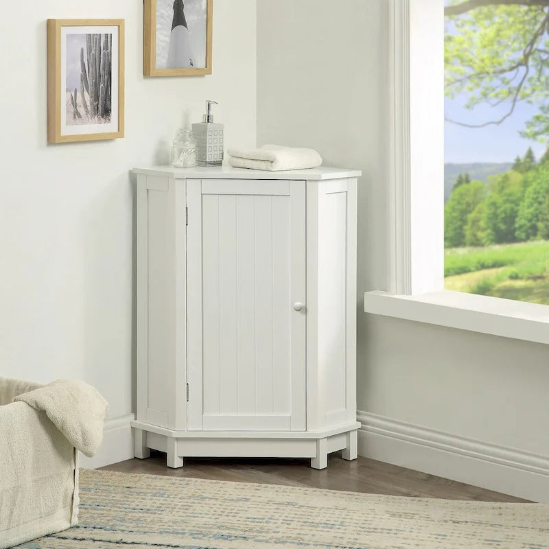 Bathroom Cabinet Triangle Corner Storage Cabinet with Shelf Modern Style - 17.5 L x 17.5 W x 31.4 H