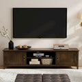 72-Inch Solid Wood Low Profile TV Stand with Storage Mahogany Brown