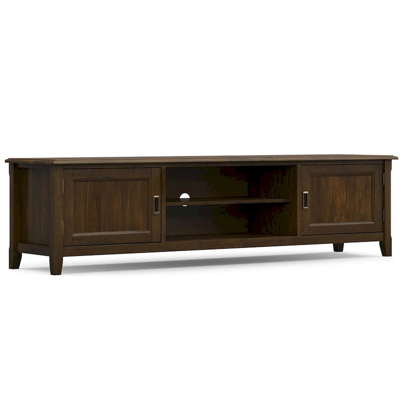72-Inch Solid Wood Low Profile TV Stand with Storage Mahogany Brown