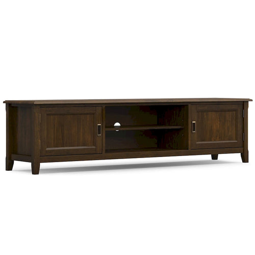 72-Inch Solid Wood Low Profile TV Stand with Storage Mahogany Brown