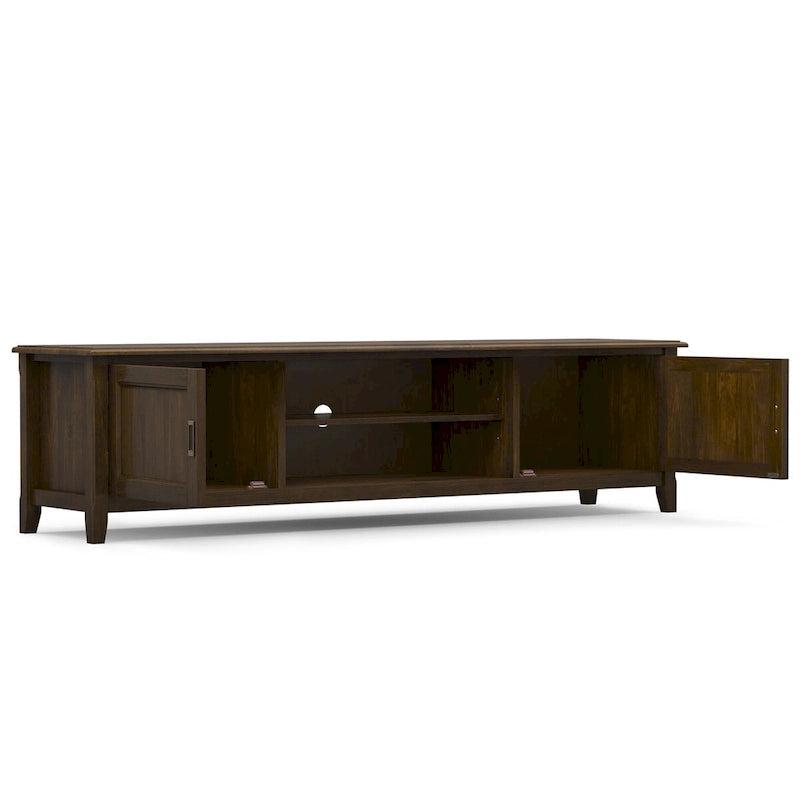 72-Inch Solid Wood Low Profile TV Stand with Storage Mahogany Brown