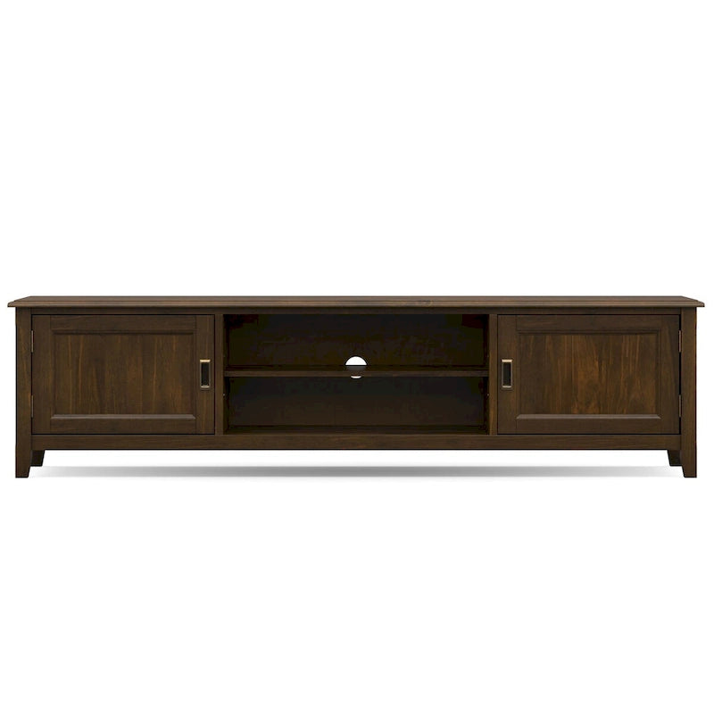 72-Inch Solid Wood Low Profile TV Stand with Storage Mahogany Brown