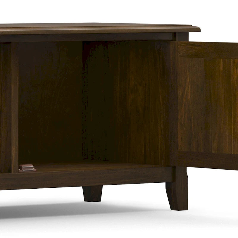 72-Inch Solid Wood Low Profile TV Stand with Storage Mahogany Brown