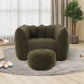 Fauteuil d'appoint rond touffeté rembourré en chenille douce avec accoudoirs olive kaki