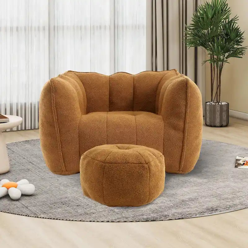 Round Tufted Accent Chair Soft Chenille Upholstery Armrest Olive Khaki