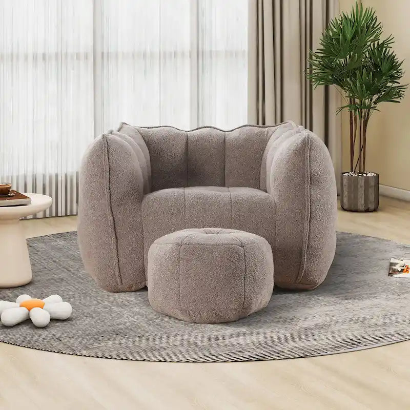 Fauteuil d'appoint rond touffeté rembourré en chenille douce avec accoudoirs olive kaki