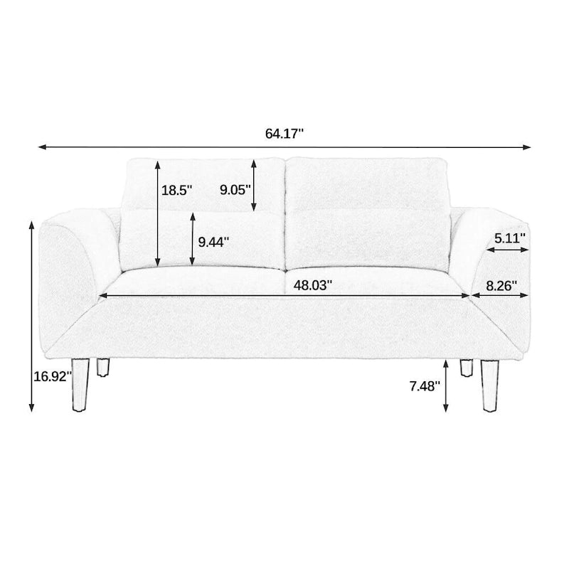Causeuse compacte en tissu bouclé doux avec accoudoirs réglables