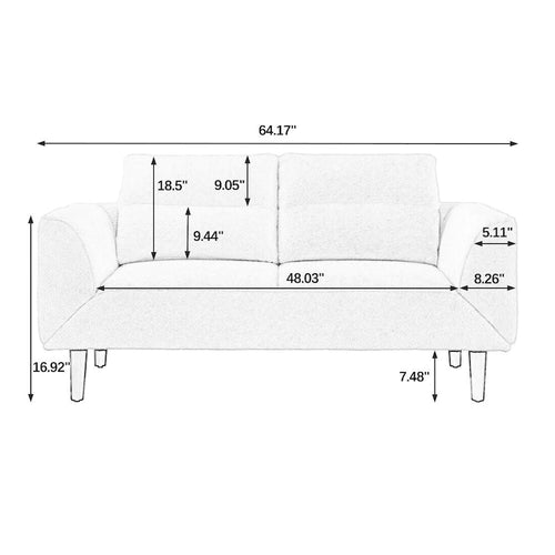 Causeuse compacte en tissu bouclé doux avec accoudoirs réglables