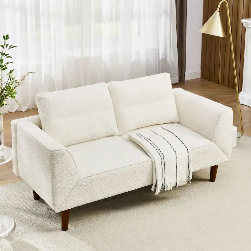 Compact Loveseat Sofa Soft Loop Yarn Upholstery Adjustable Armrests