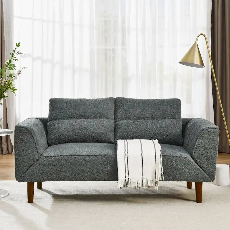 Causeuse compacte en tissu bouclé doux avec accoudoirs réglables