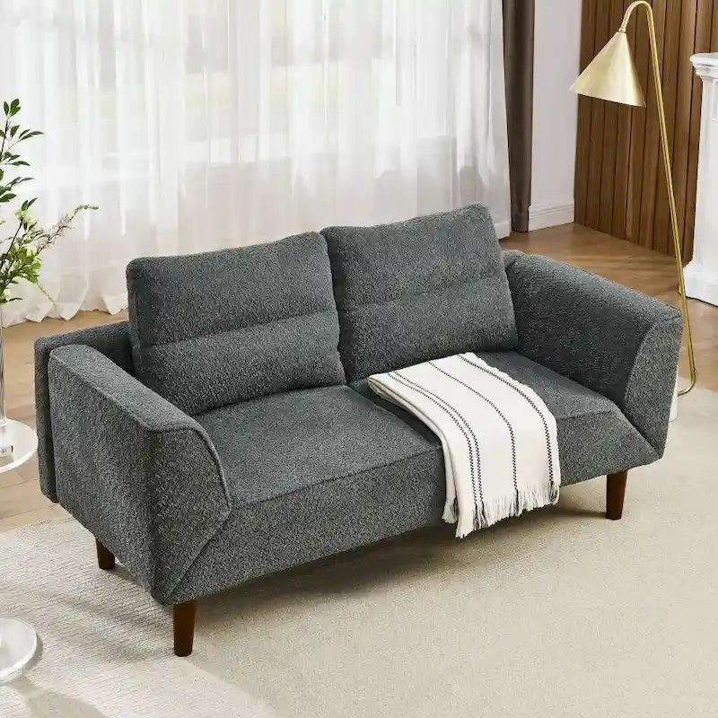 Causeuse compacte en tissu bouclé doux avec accoudoirs réglables