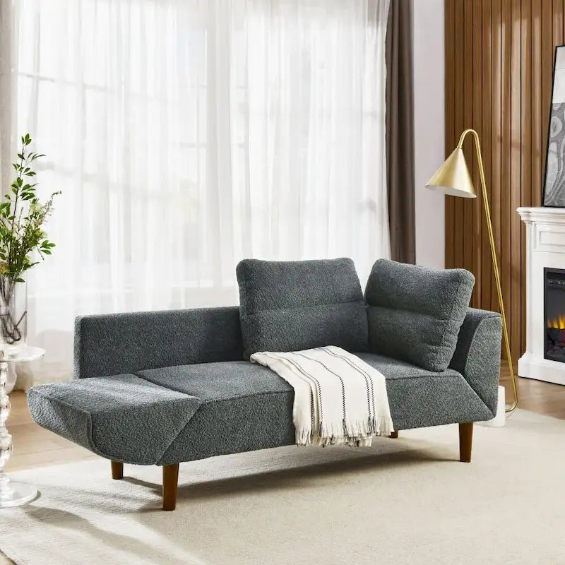Causeuse compacte en tissu bouclé doux avec accoudoirs réglables