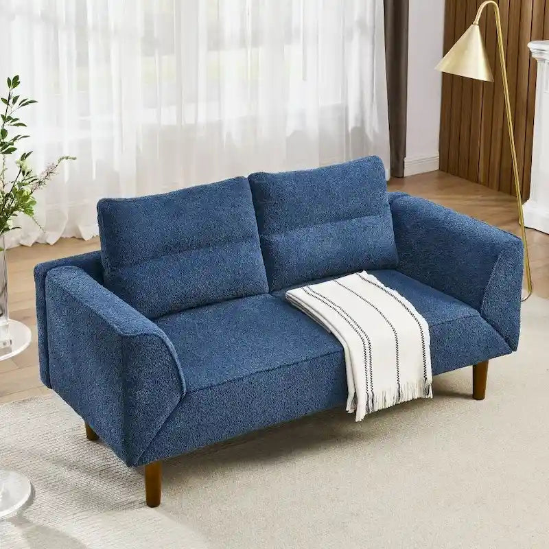 Causeuse compacte en tissu bouclé doux avec accoudoirs réglables