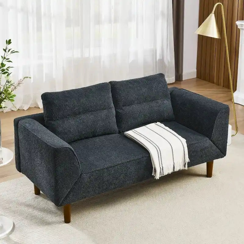Causeuse compacte en tissu bouclé doux avec accoudoirs réglables
