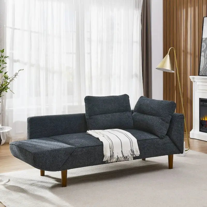 Causeuse compacte en tissu bouclé doux avec accoudoirs réglables